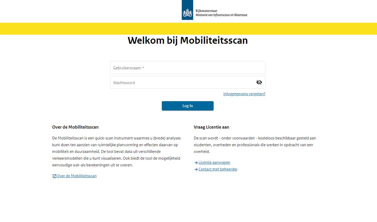 Screenshot van de welkomspagina van de Mobiliteitsscan