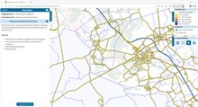 Voorbeeld van een kaart met wegvakken waarvan het aandeel vrachtverkeer kan worden aangepast en instructies in de linkerkolom