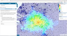 voorbeeld van wat de reistijd is voor de auto van en naar een geselecteerde zone van en naar andere zones.