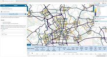 Voorbeeld van de visualisatie emissies NOx voor auto en vracht per wegvak en de tabel met aanvullende informatie