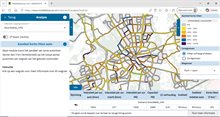 In deze printscreen wordt de kaart en tabel getoond met daarop het aandeel autoritten korter dan 5 km hemelsbreed ten opzichte van het totale aantal autoritten op een wegvak van het wegvak dat is aangeklikt
