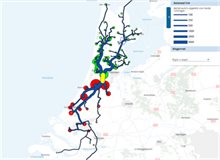 Kaartbeeld van het Module Selected Link met herkomsten en bestemmingen