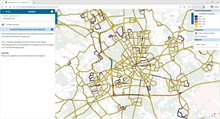 In deze printscreen is het autonetwerk zichtbaar in verschillende kleuren en de kleuren geven de verhouding tussen de snelheid in spits ten opzichte van de freeflow-situatie weer.