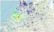Figuur 2: Reistijden naar Feyenoord City, OV, avondspits, uitgangssituatie