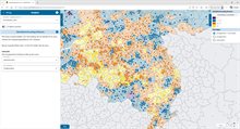 voorbeeld van de reistijdverhouding tussen OV en auto van een geselecteerde zone