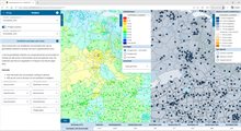Voorbeeld van twee uitgangsscenario's naast elkaar om de gemiddelde snelheid van en naar een zone tussen verschillende modaliteiten te kunnen vergelijken