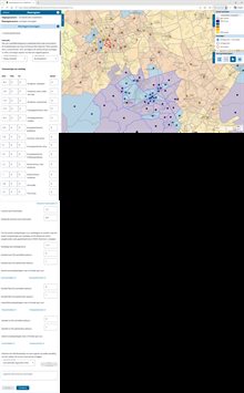 Voorbeeld van een kaart en de invulvelden om het aantal woningen in te voeren in de linkerbalk