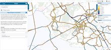 Voorbeeld van de analyse module eigenschappen autonetwerk waarbij de snelheden zichtbaar zijn in één uitgangsscenario