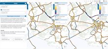 Een voorbeeld van de analyse module eigenschappen autonetwerk met twee uitgangsscenario's naast elkaar om te kunnen vergelijken
