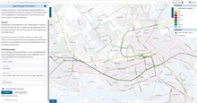 Voorbeeld van hoe de kortste route tussen twee haltes wordt weergegeven