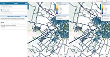 voorbeeld van hoe in de analyse module eigenschappen fietsnetwerk twee uitgangsscenario's met elkaar kunnen worden vergeleken