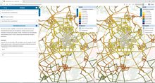 Een voorbeeld van twee uitgangsscenario's naast elkaar om de reistijdisochronen te kunnen vergelijken