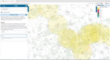 voorbeeld van de dekking voor treinhaltes binnen 15 minuten voor de fiets als vervoerwijze
