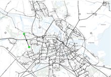 Kaartbeeld van geselecteerde zones van de module OV-reistijden.