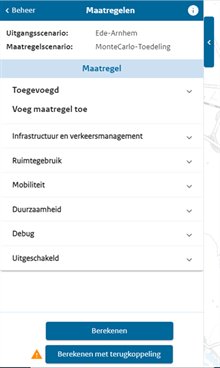 Afbeelding buttons voor de berekening van maatregelen