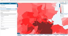 Voorbeeld van de bereikbaarheid van een bepaalde zone door het aantal inwoners dat met de auto binnen 30 minuten bereikbaar is te laten zien
