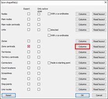 Bewerkte screenshot VISUM: save shapefile(s)